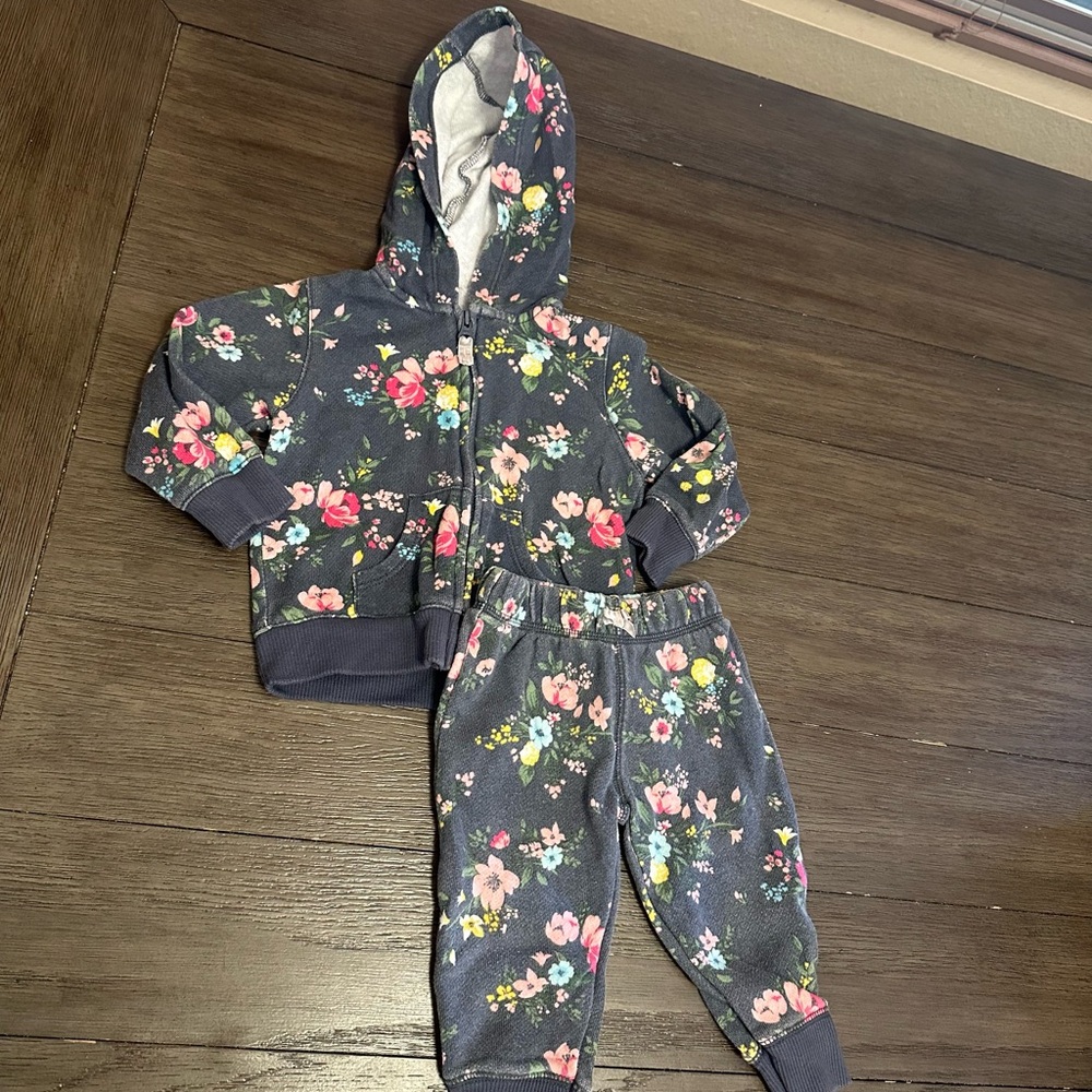 9month Carters Floral Baby Hoodie and Pants Set